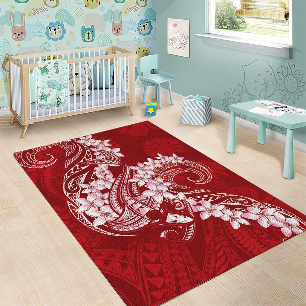 Red Polynesia Hammerhead Shark Tattoo With Plumeria Lei Area Rug LT14 - Polynesian Pride