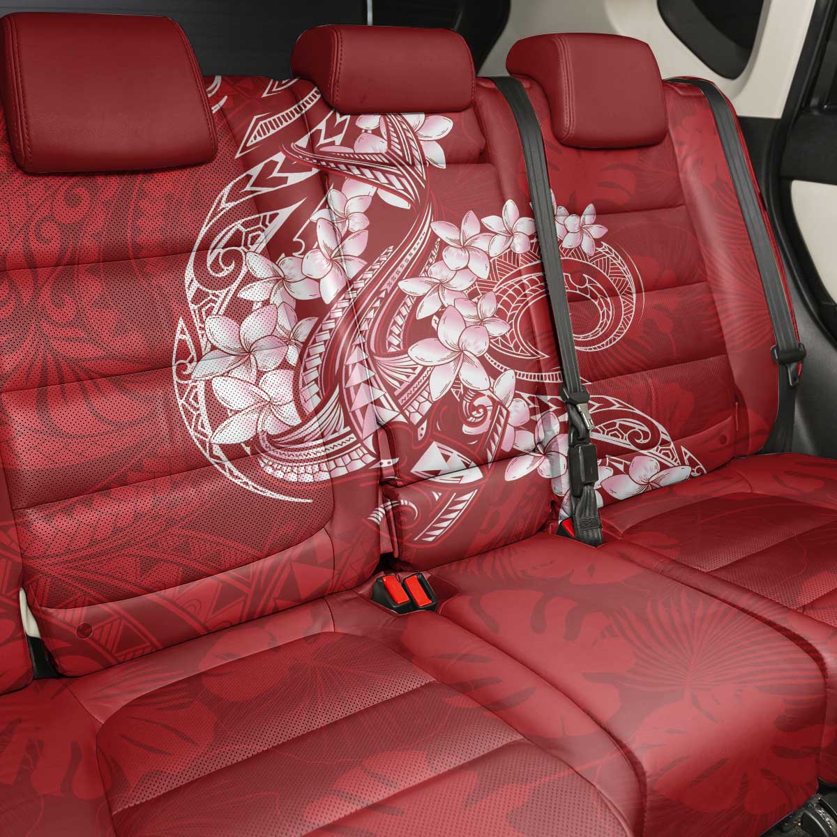 Red Polynesia Hammerhead Shark Tattoo With Plumeria Lei Back Car Seat Cover