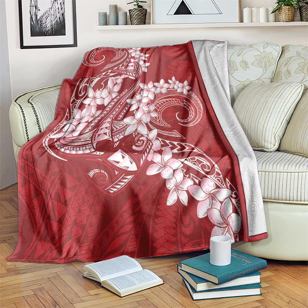 Red Polynesia Hammerhead Shark Tattoo With Plumeria Lei Blanket