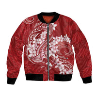 Red Polynesia Hammerhead Shark Tattoo With Plumeria Lei Bomber Jacket LT14 Unisex Red - Polynesian Pride