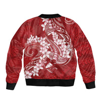 Red Polynesia Hammerhead Shark Tattoo With Plumeria Lei Bomber Jacket LT14 - Polynesian Pride