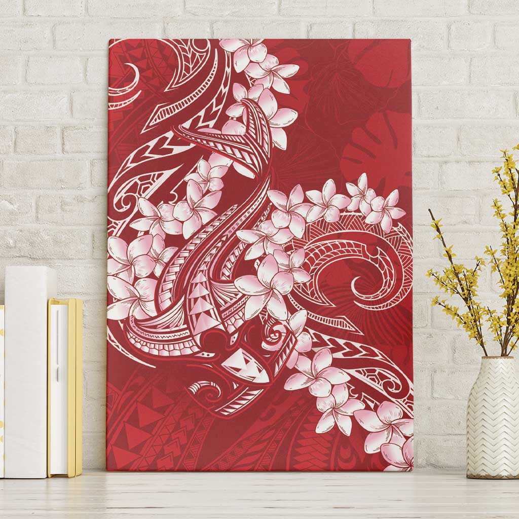 Red Polynesia Hammerhead Shark Tattoo With Plumeria Lei Canvas Wall Art