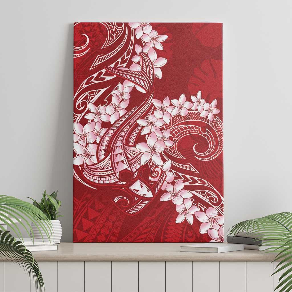Red Polynesia Hammerhead Shark Tattoo With Plumeria Lei Canvas Wall Art