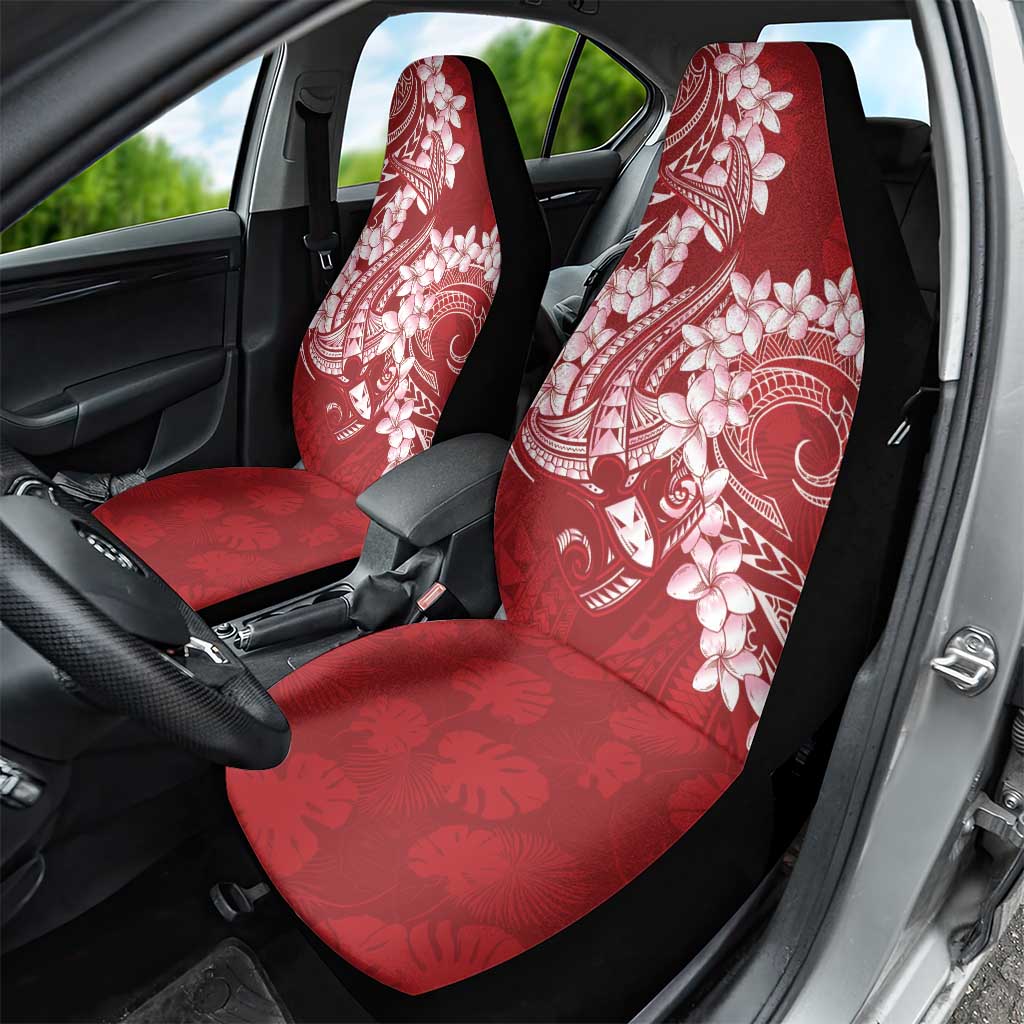Red Polynesia Hammerhead Shark Tattoo With Plumeria Lei Car Seat Cover
