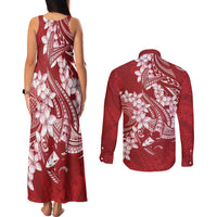 Red Polynesia Hammerhead Shark Tattoo With Plumeria Lei Couples Matching Tank Maxi Dress and Long Sleeve Button Shirt LT14 - Polynesian Pride
