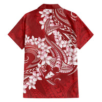 Red Polynesia Hammerhead Shark Tattoo With Plumeria Lei Family Matching Long Sleeve Bodycon Dress and Hawaiian Shirt