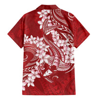 Red Polynesia Hammerhead Shark Tattoo With Plumeria Lei Family Matching Mermaid Dress and Hawaiian Shirt