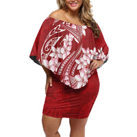 Red Polynesia Hammerhead Shark Tattoo With Plumeria Lei Family Matching Off Shoulder Short Dress and Hawaiian Shirt