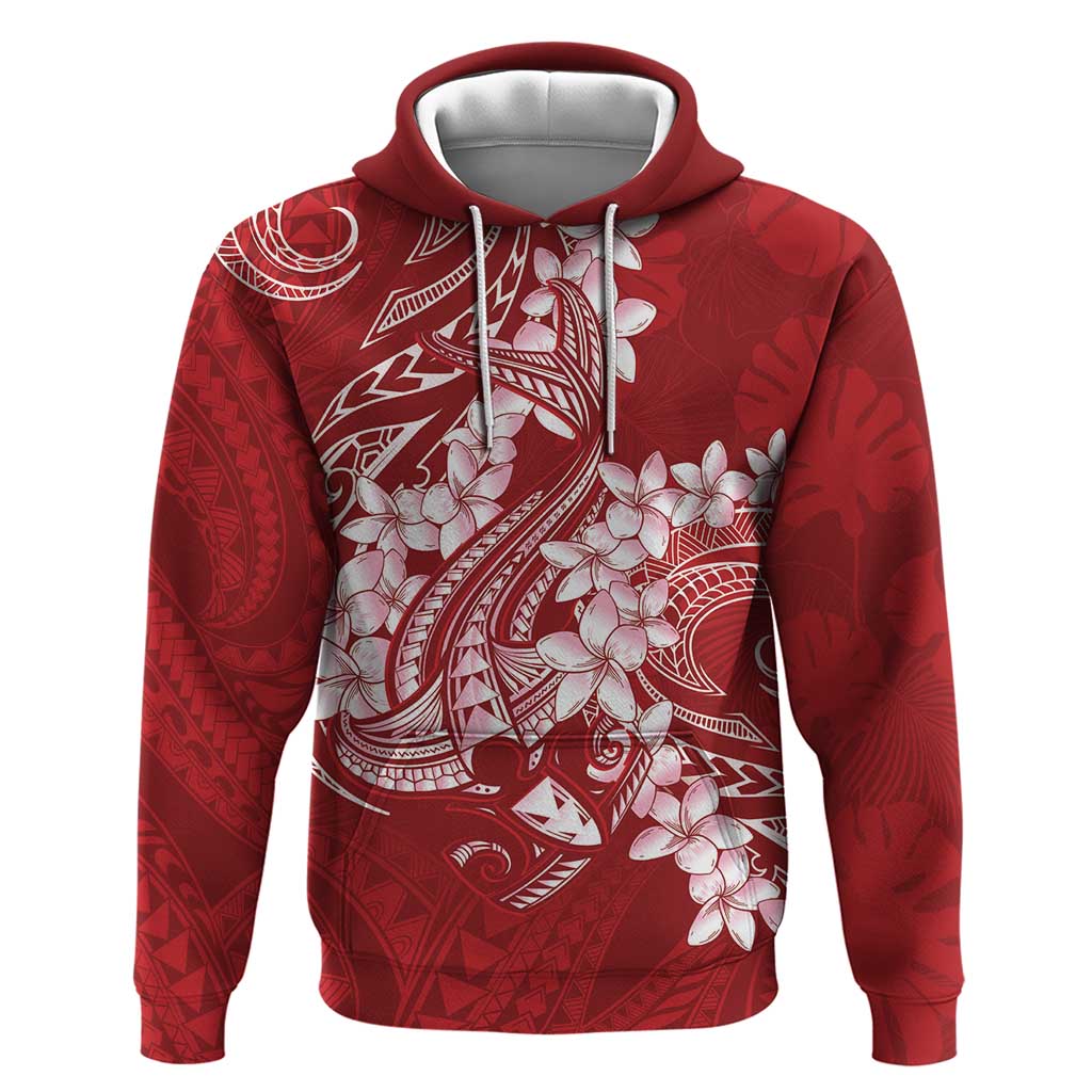 Red Polynesia Hammerhead Shark Tattoo With Plumeria Lei Hoodie