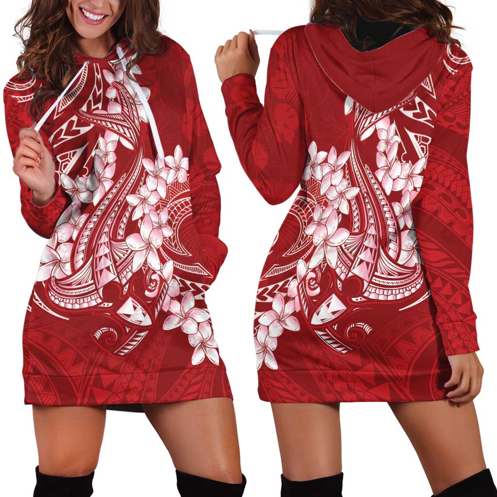 Red Polynesia Hammerhead Shark Tattoo With Plumeria Lei Hoodie Dress