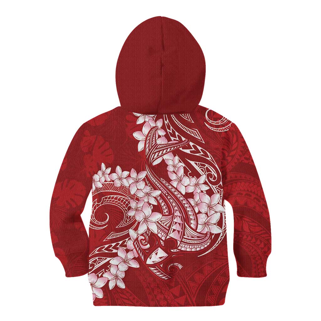 Red Polynesia Hammerhead Shark Tattoo With Plumeria Lei Kid Hoodie