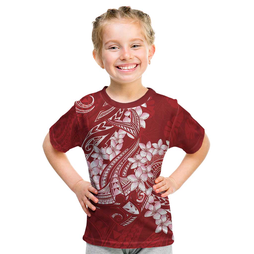 Red Polynesia Hammerhead Shark Tattoo With Plumeria Lei Kid T Shirt LT14 Red - Polynesian Pride