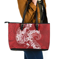 Red Polynesia Hammerhead Shark Tattoo With Plumeria Lei Leather Tote Bag LT14 - Polynesian Pride