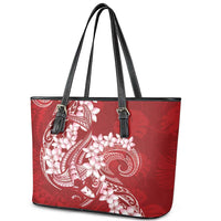 Red Polynesia Hammerhead Shark Tattoo With Plumeria Lei Leather Tote Bag LT14 - Polynesian Pride