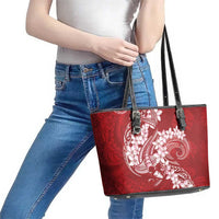 Red Polynesia Hammerhead Shark Tattoo With Plumeria Lei Leather Tote Bag LT14 - Polynesian Pride