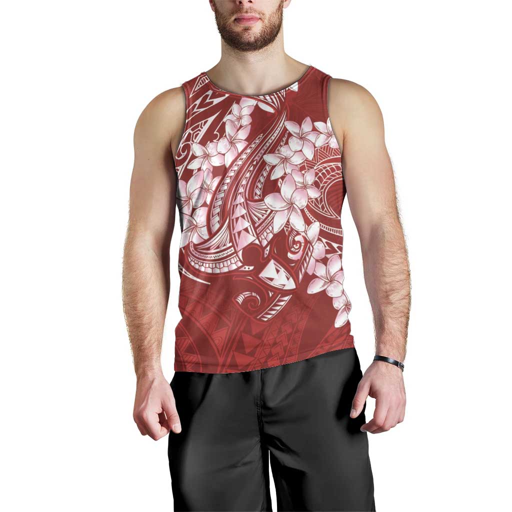 Red Polynesia Hammerhead Shark Tattoo With Plumeria Lei Men Tank Top