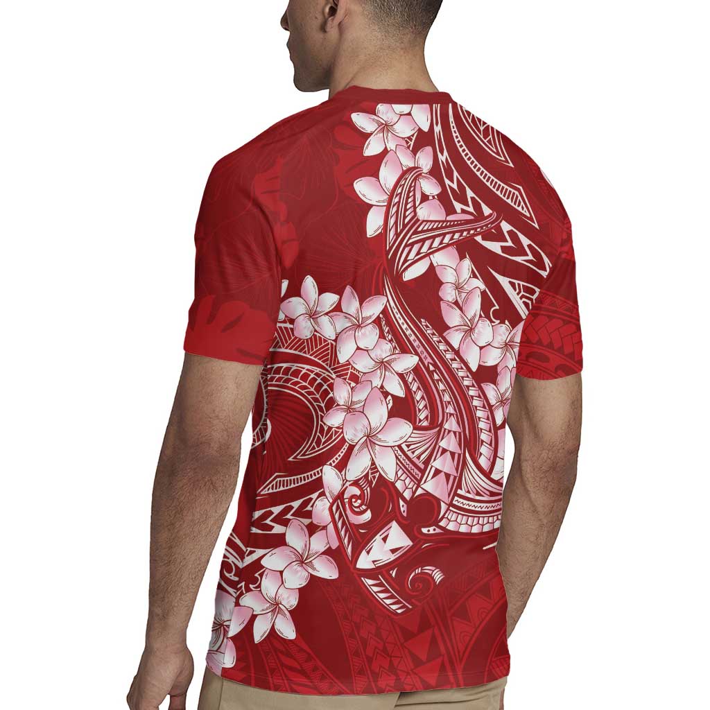Red Polynesia Hammerhead Shark Tattoo With Plumeria Lei Rugby Jersey