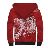 Red Polynesia Hammerhead Shark Tattoo With Plumeria Lei Sherpa Hoodie