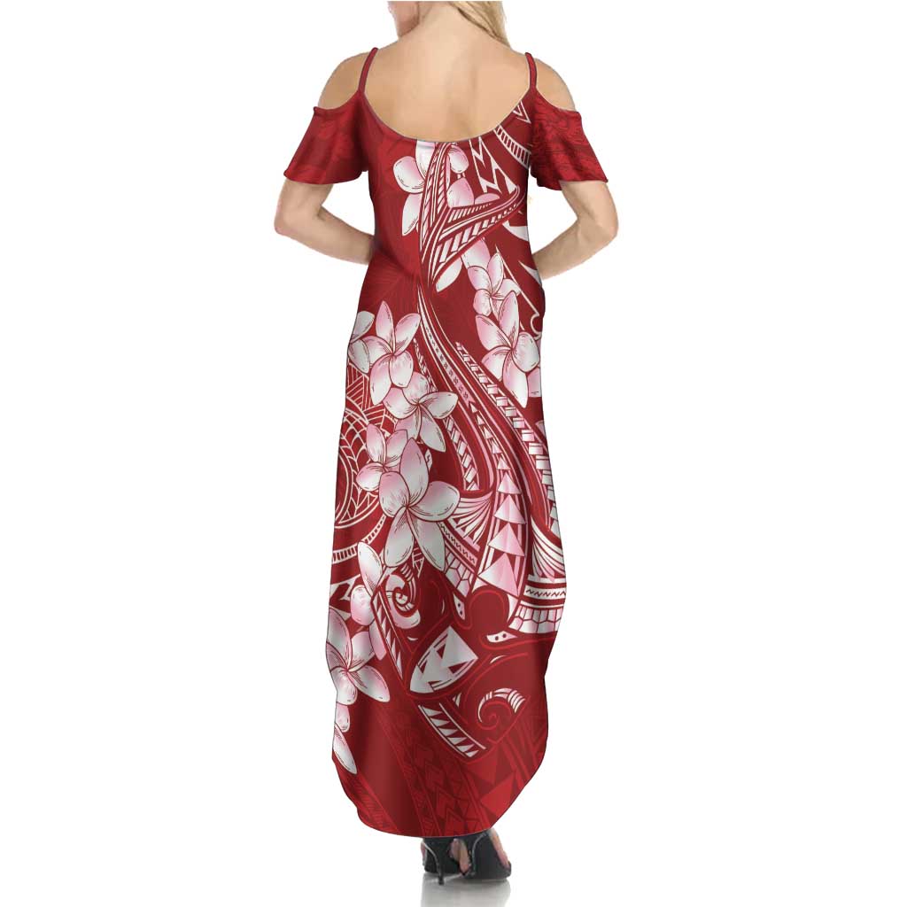 Red Polynesia Hammerhead Shark Tattoo With Plumeria Lei Summer Maxi Dress