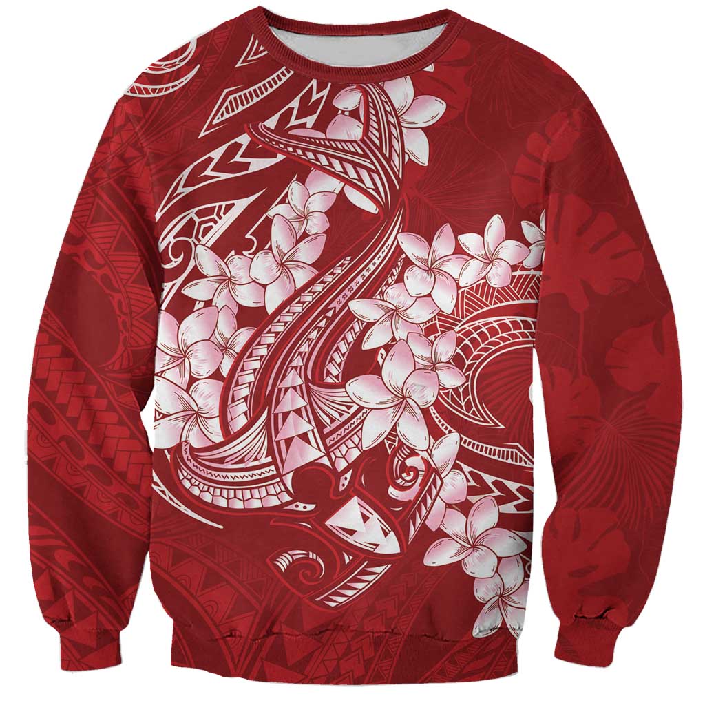 Red Polynesia Hammerhead Shark Tattoo With Plumeria Lei Sweatshirt LT14 Unisex Red - Polynesian Pride