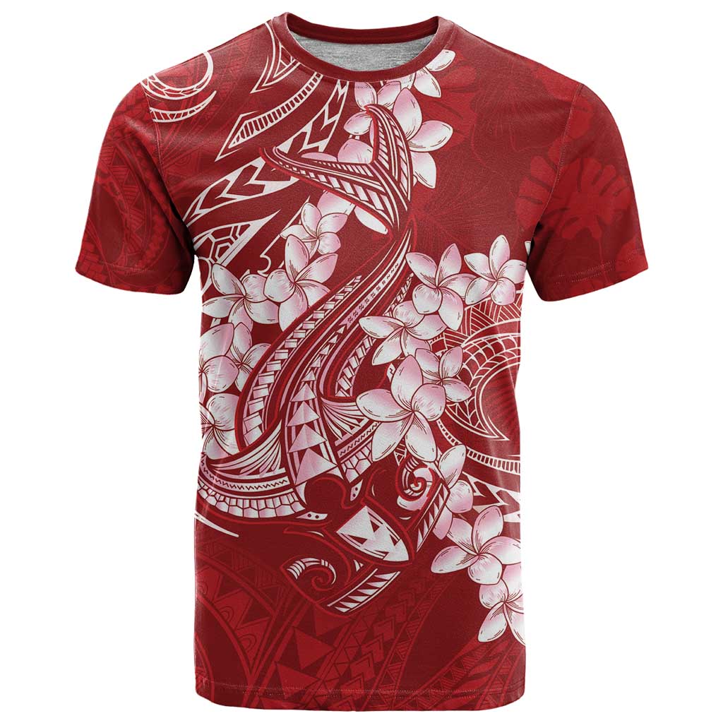 Red Polynesia Hammerhead Shark Tattoo With Plumeria Lei T Shirt LT14 Red - Polynesian Pride