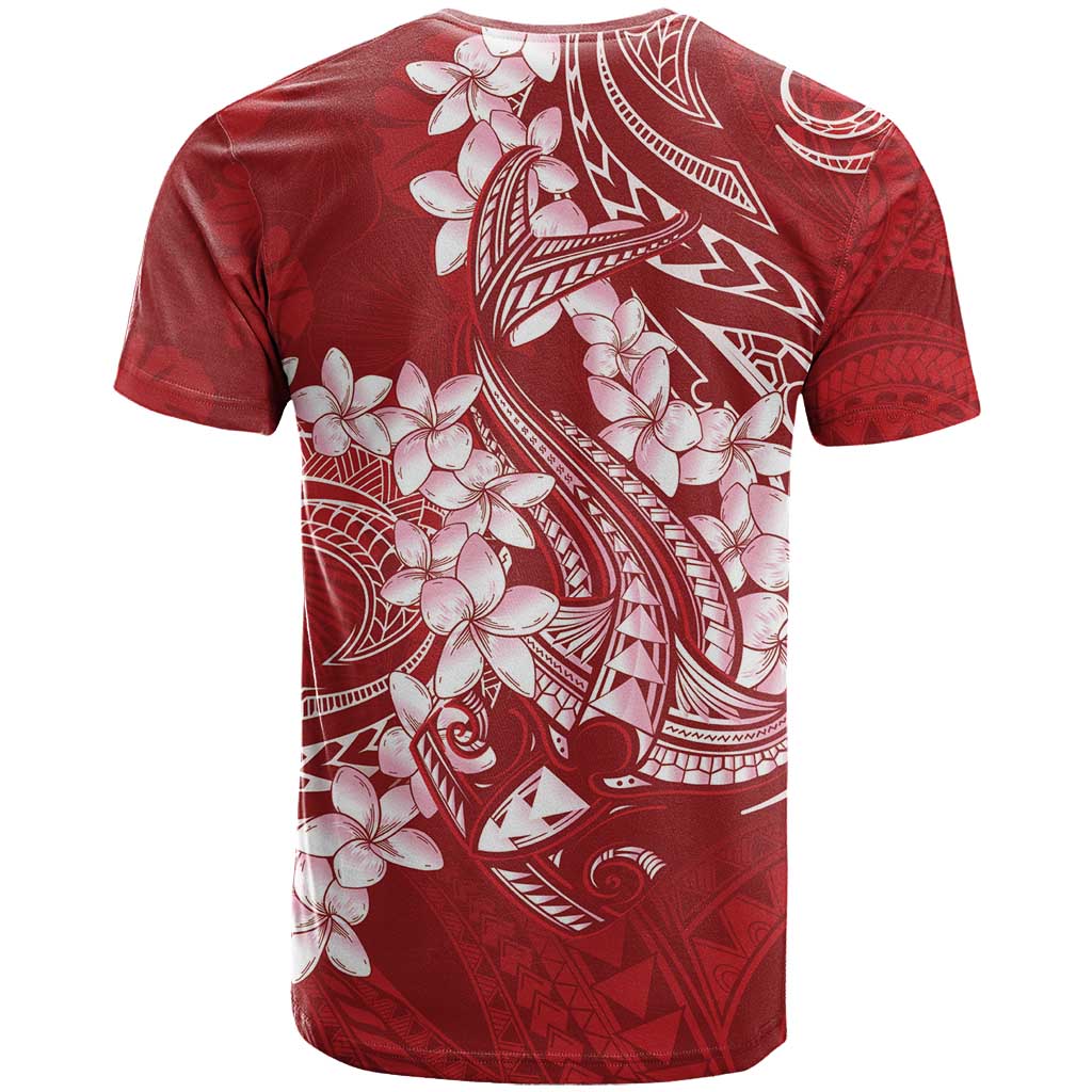 Red Polynesia Hammerhead Shark Tattoo With Plumeria Lei T Shirt LT14 - Polynesian Pride
