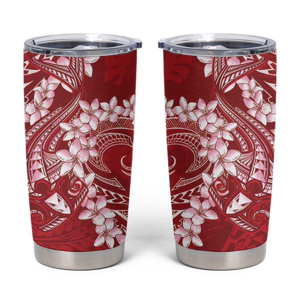 Red Polynesia Hammerhead Shark Tattoo With Plumeria Lei Tumbler Cup LT14 Red - Polynesian Pride