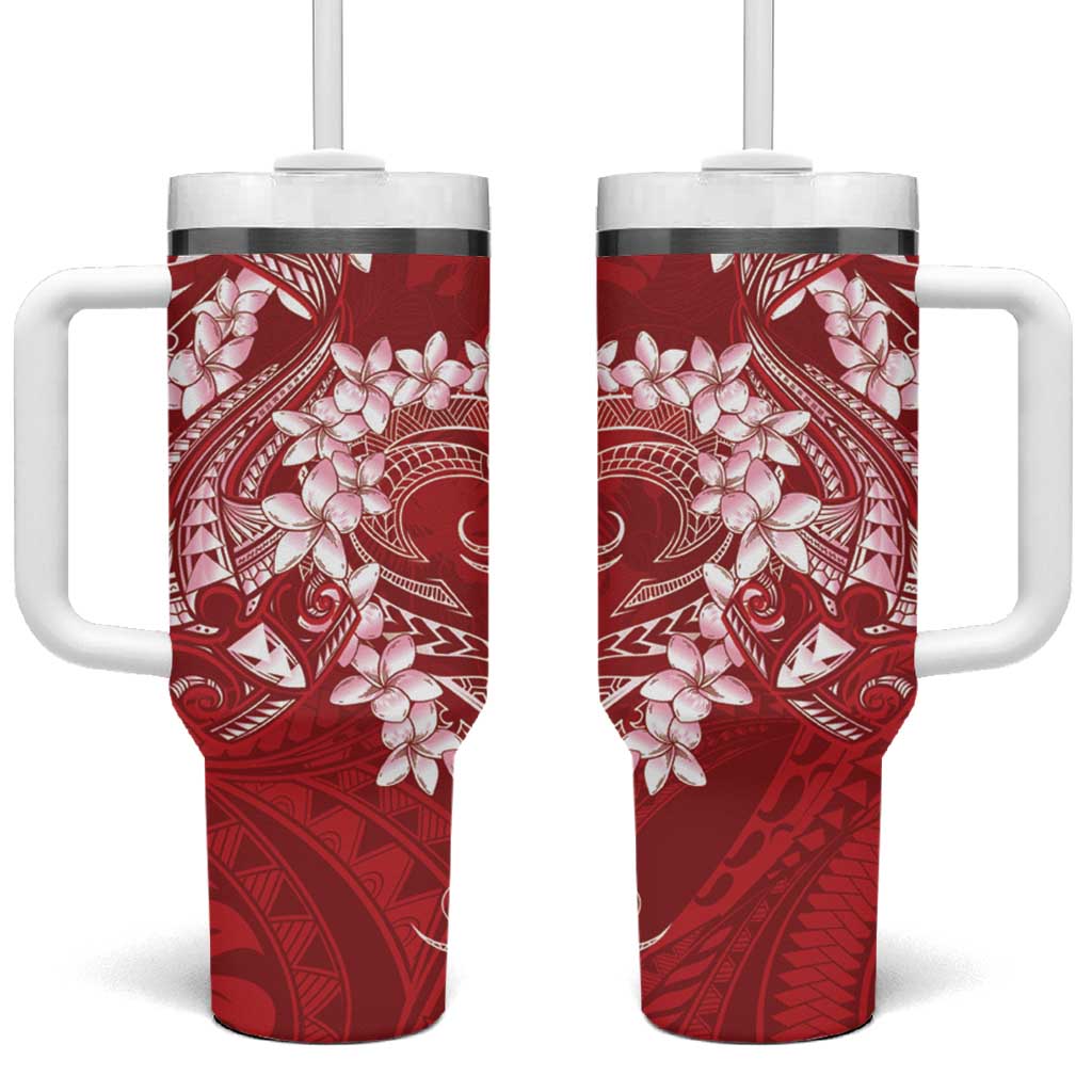 Red Polynesia Hammerhead Shark Tattoo With Plumeria Lei Tumbler With Handle LT14 One Size: 40 oz Red - Polynesian Pride