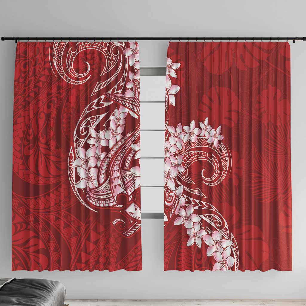 Red Polynesia Hammerhead Shark Tattoo With Plumeria Lei Window Curtain