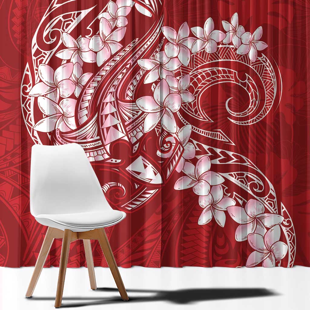 Red Polynesia Hammerhead Shark Tattoo With Plumeria Lei Window Curtain