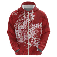 Red Polynesia Hammerhead Shark Tattoo With Plumeria Lei Zip Hoodie