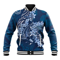 Navy Blue Polynesia Hammerhead Shark Tattoo With Plumeria Lei Baseball Jacket