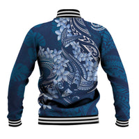 Navy Blue Polynesia Hammerhead Shark Tattoo With Plumeria Lei Baseball Jacket