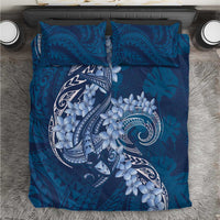 Navy Blue Polynesia Hammerhead Shark Tattoo With Plumeria Lei Bedding Set