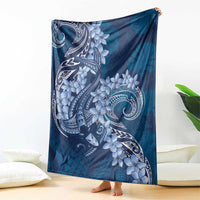 Navy Blue Polynesia Hammerhead Shark Tattoo With Plumeria Lei Blanket