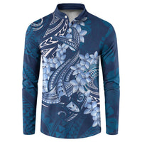 Navy Blue Polynesia Hammerhead Shark Tattoo With Plumeria Lei Button Sweatshirt