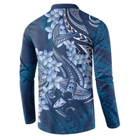 Navy Blue Polynesia Hammerhead Shark Tattoo With Plumeria Lei Button Sweatshirt