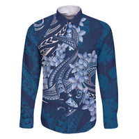 Navy Blue Polynesia Hammerhead Shark Tattoo With Plumeria Lei Family Matching Puletasi and Hawaiian Shirt