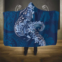 Navy Blue Polynesia Hammerhead Shark Tattoo With Plumeria Lei Hooded Blanket