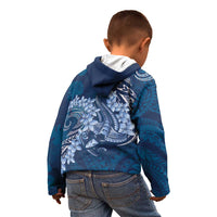 Navy Blue Polynesia Hammerhead Shark Tattoo With Plumeria Lei Kid Hoodie