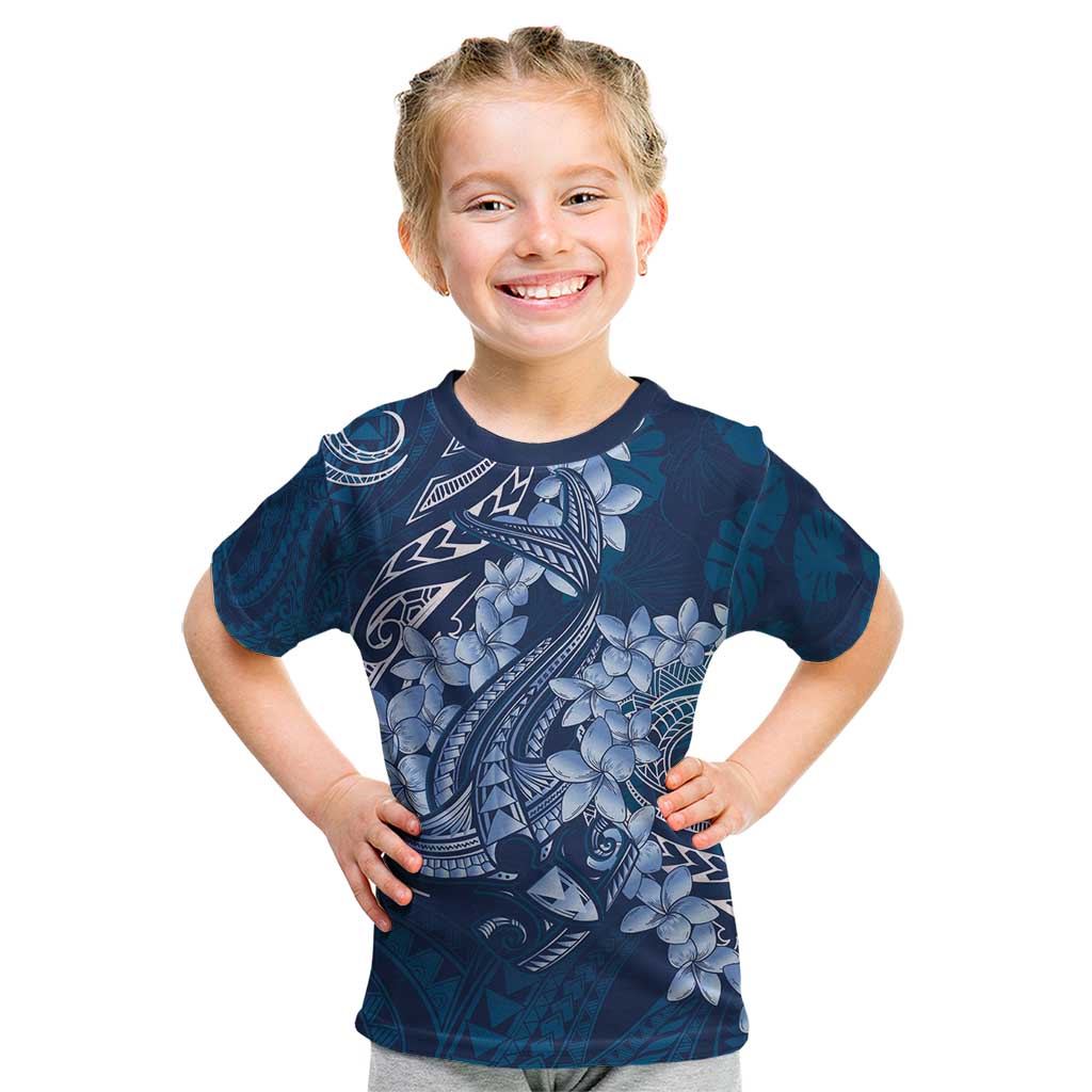 Navy Blue Polynesia Hammerhead Shark Tattoo With Plumeria Lei Kid T Shirt LT14 Navy Blue - Polynesian Pride
