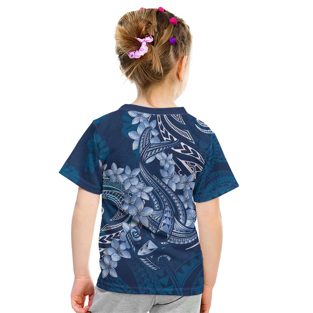 Navy Blue Polynesia Hammerhead Shark Tattoo With Plumeria Lei Kid T Shirt LT14 - Polynesian Pride