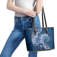 Navy Blue Polynesia Hammerhead Shark Tattoo With Plumeria Lei Leather Tote Bag LT14 - Polynesian Pride