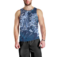 Navy Blue Polynesia Hammerhead Shark Tattoo With Plumeria Lei Men Tank Top