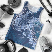 Navy Blue Polynesia Hammerhead Shark Tattoo With Plumeria Lei Men Tank Top