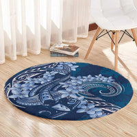 Navy Blue Polynesia Hammerhead Shark Tattoo With Plumeria Lei Round Carpet