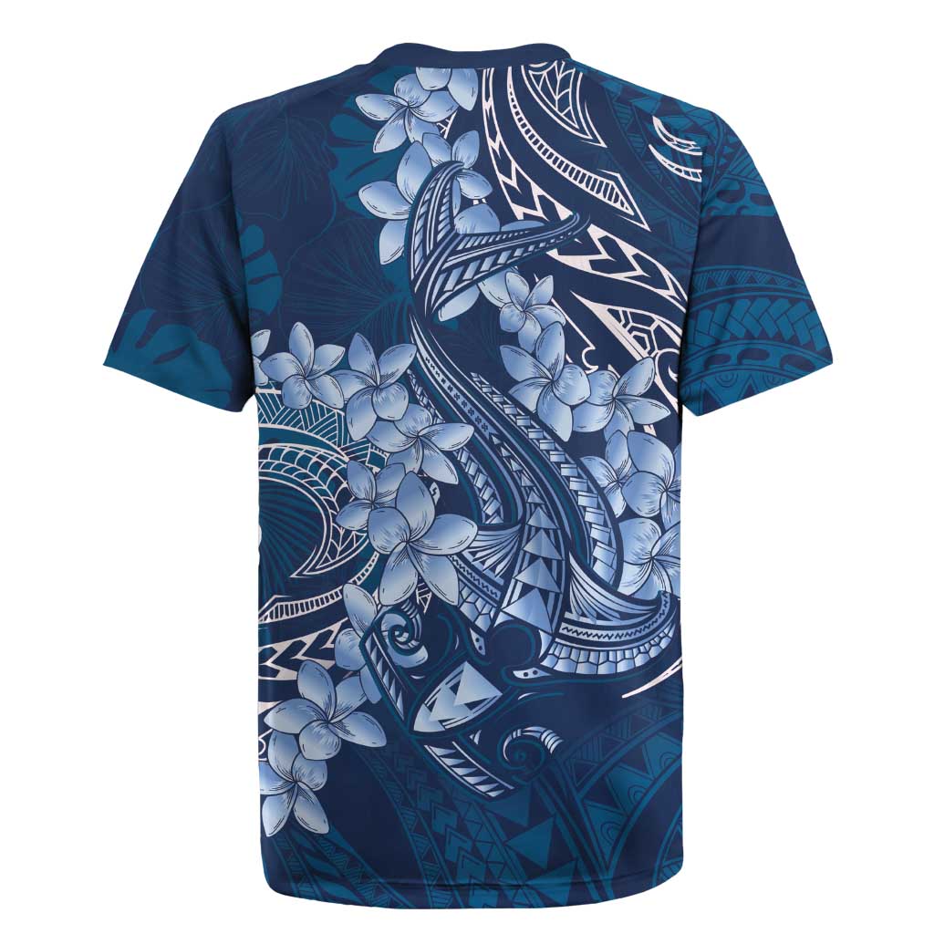 Navy Blue Polynesia Hammerhead Shark Tattoo With Plumeria Lei Rugby Jersey LT14 - Polynesian Pride