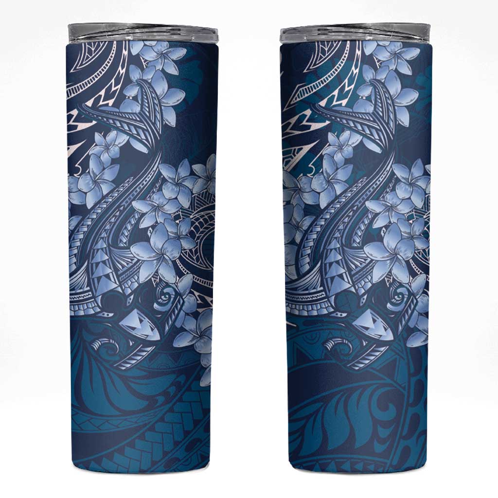 Navy Blue Polynesia Hammerhead Shark Tattoo With Plumeria Lei Skinny Tumbler LT14 Navy Blue - Polynesian Pride