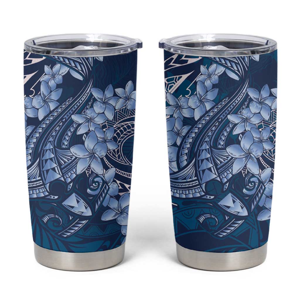 Navy Blue Polynesia Hammerhead Shark Tattoo With Plumeria Lei Tumbler Cup LT14 Navy Blue - Polynesian Pride