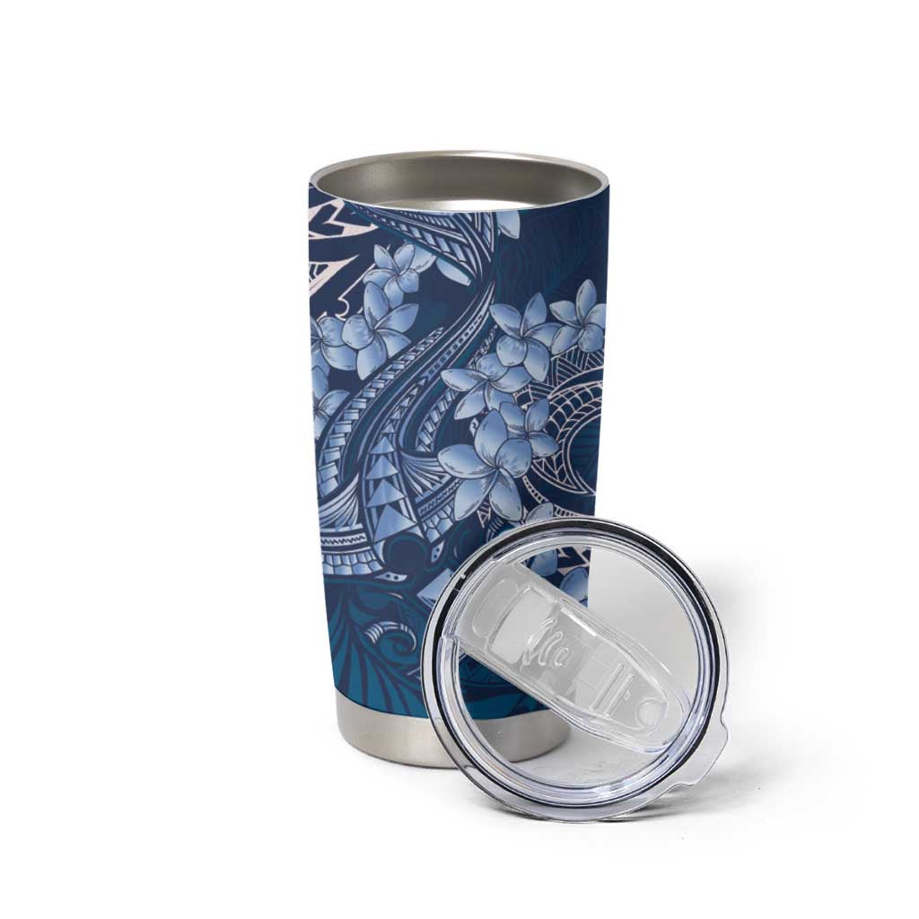 Navy Blue Polynesia Hammerhead Shark Tattoo With Plumeria Lei Tumbler Cup LT14 - Polynesian Pride